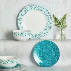 Dunelm Dottie Teal 12 Piece Dinner Set