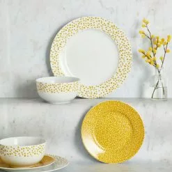 Dunelm Dotty Ochre 12 Piece Dinner Set