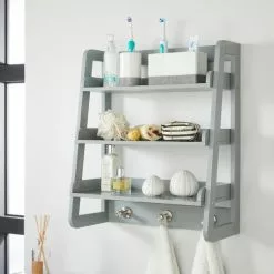 Lloyd Pascal Jasper Grey Wall Mounted Shelves With Chrome Hooks