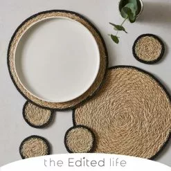 The Edited Life Set Of 4 Black Grass Braid Coasters