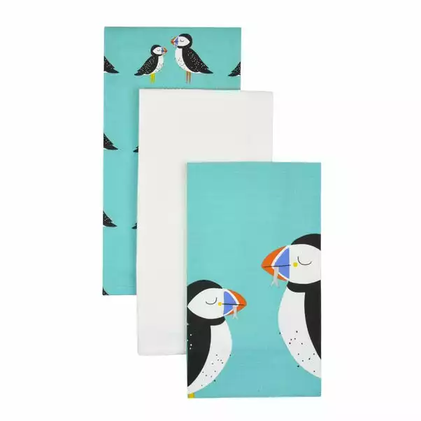 Dunelm Set Of 3 Puffin Tea Towels