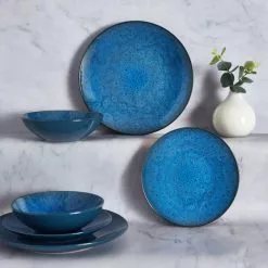 Dunelm Reactive Blue 12 Piece Dinner Set