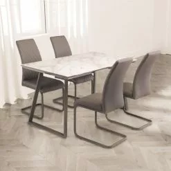 Dunelm Alden Rectangular 4 Seater Dining Table Marble Effect Glass