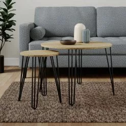 Dunelm Bella Coffee Nest Set Oak Effect